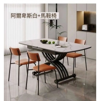 北歐簡約系列 岩板 摺疊 可移動 升降茶几 餐枱 餐椅 120~150cm x 75cm x33~76cm (IS9058)