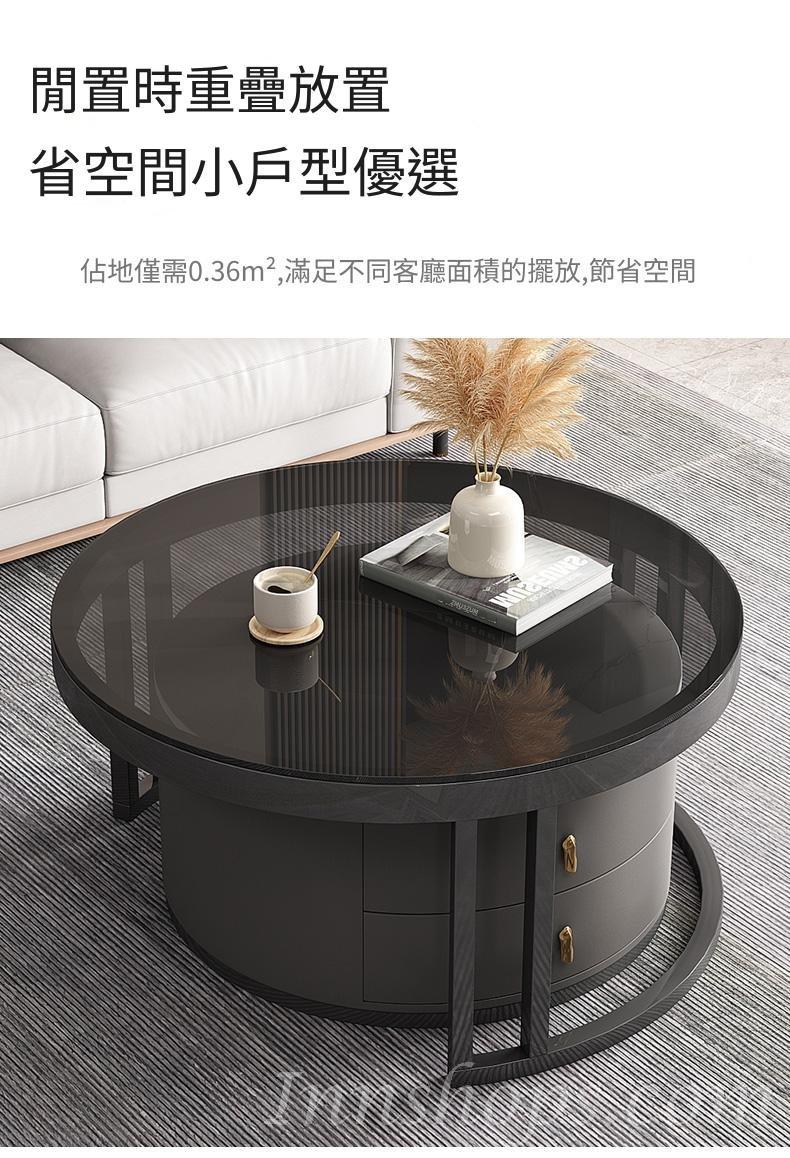 北歐 岩板 鋼化玻璃 儲物 圓型 大小茶几 組合 直徑70cm/80cm*45cm + 直徑60cm*45cm (IS7620)