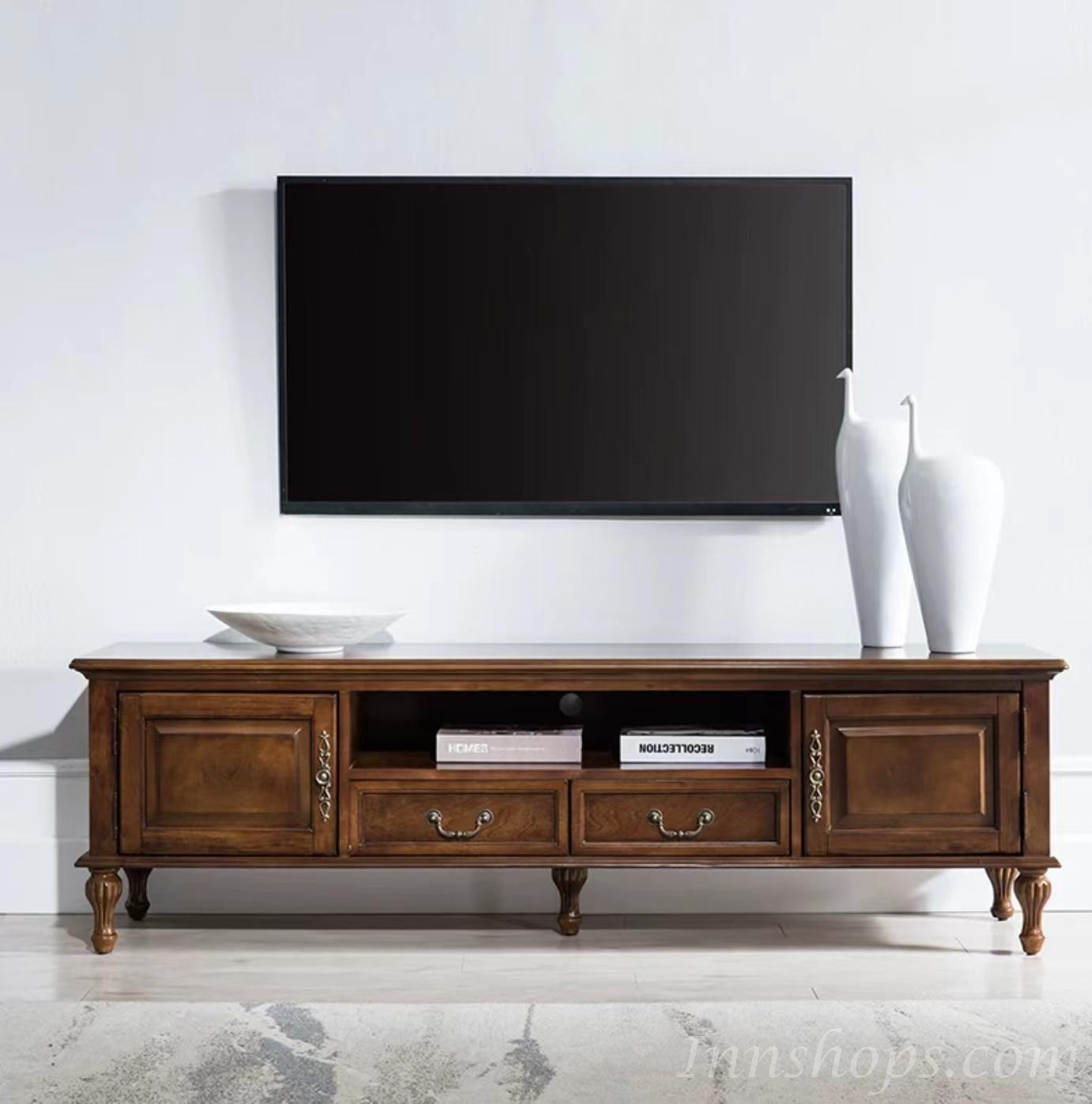 美式實木電視櫃 胡桃色客廳簡約茶几電視櫃酒櫃組合*150cm/180cm/200cm (IS9082)