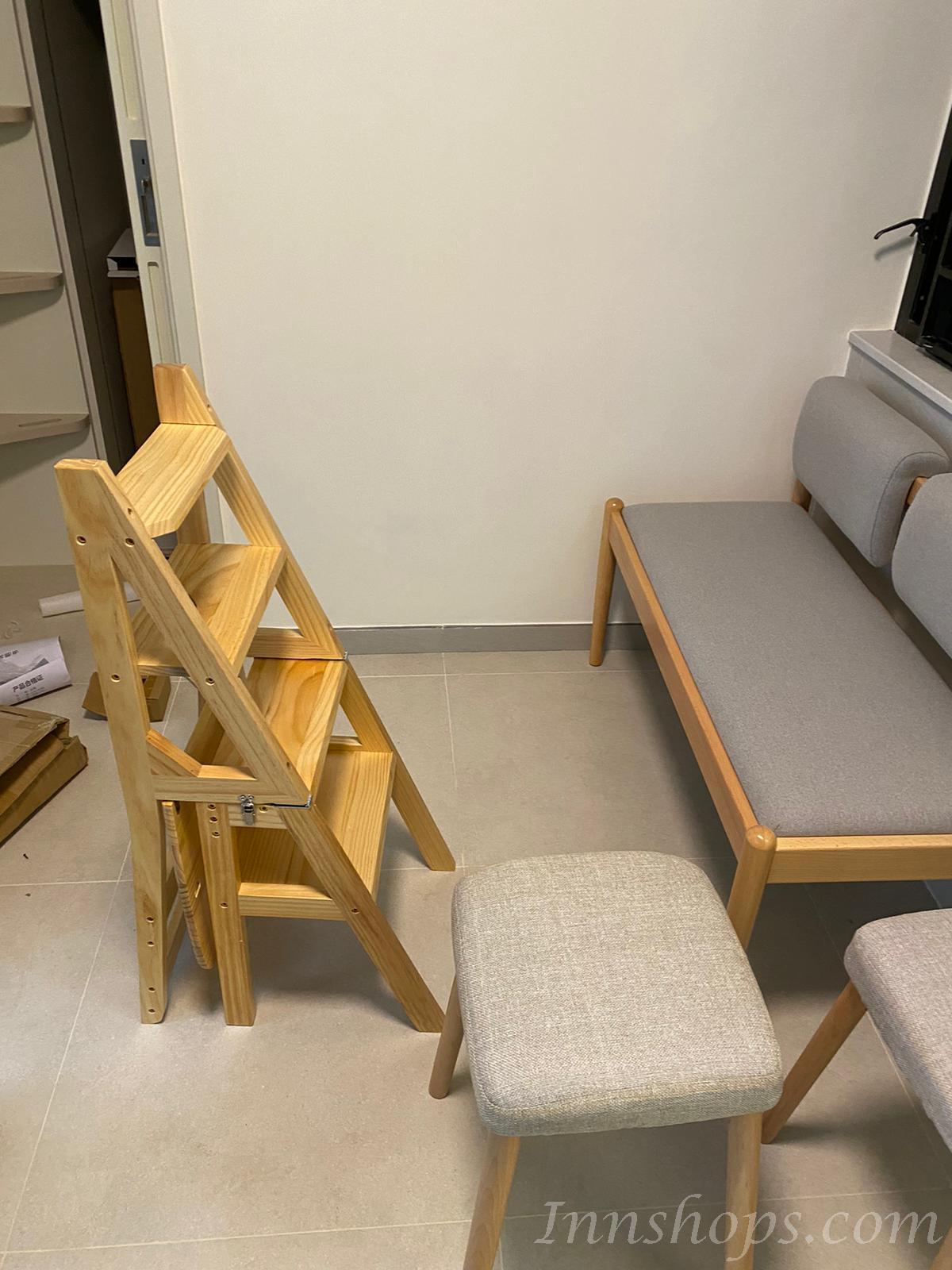 芬蘭實木松木系列 折疊兩用實木梯+椅子 38cm (IS8242))