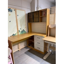 L型電腦枱 北歐實木 轉角 L型 電腦枱 洞洞板書枱 書桌 連書架 120cm/140cm/160cm/180cm*98cm*170cm (IS9074)