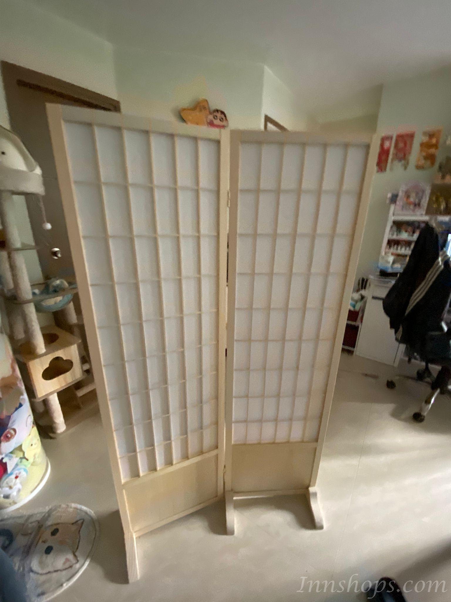 日式實木屏風 折疊 移動 遮擋 屏風 (原木色/黑色) 44*150/178/200cm(IS8532)