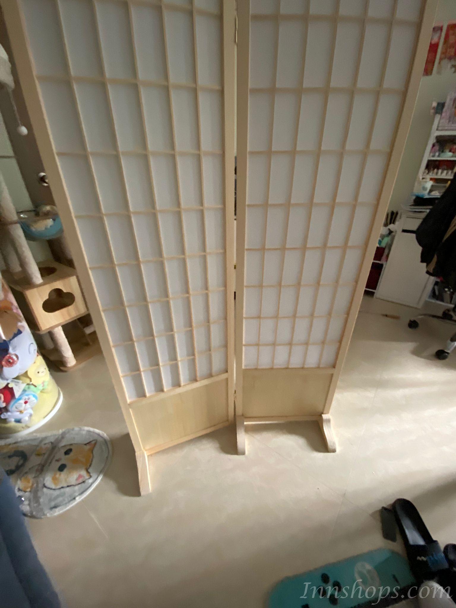 日式實木屏風 折疊 移動 遮擋 屏風 (原木色/黑色) 44*150/178/200cm(IS8532)