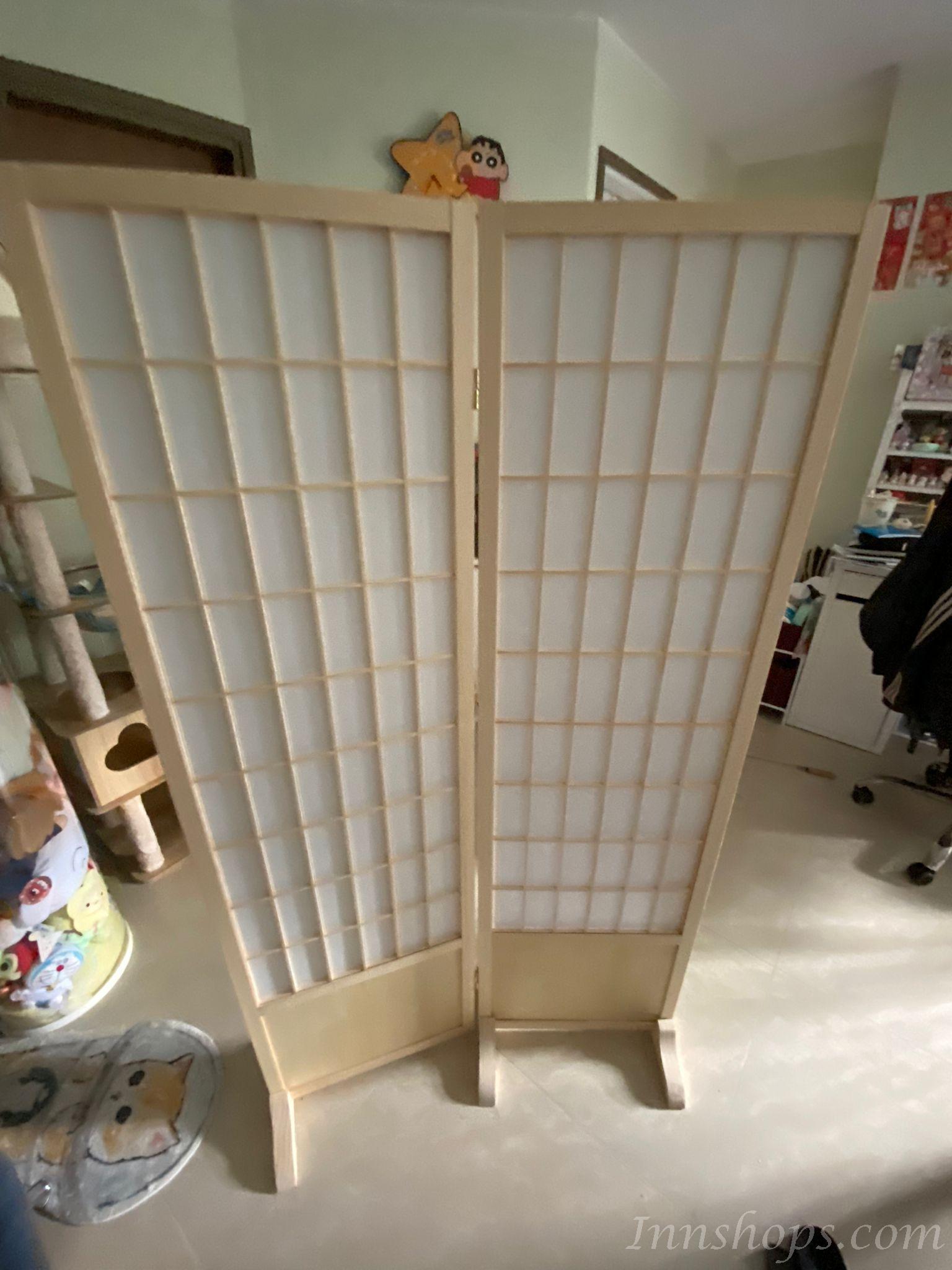 日式實木屏風 折疊 移動 遮擋 屏風 (原木色/黑色) 44*150/178/200cm(IS8532)