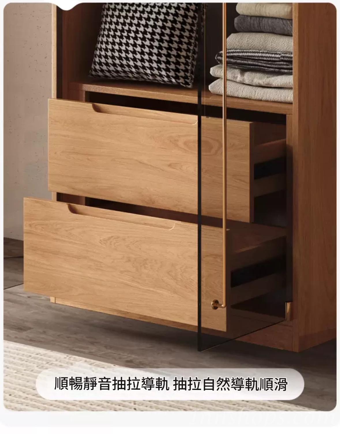北歐實木白橡木系列 高級灰玻璃衣櫃 組合衣櫃80cm(IS9334)