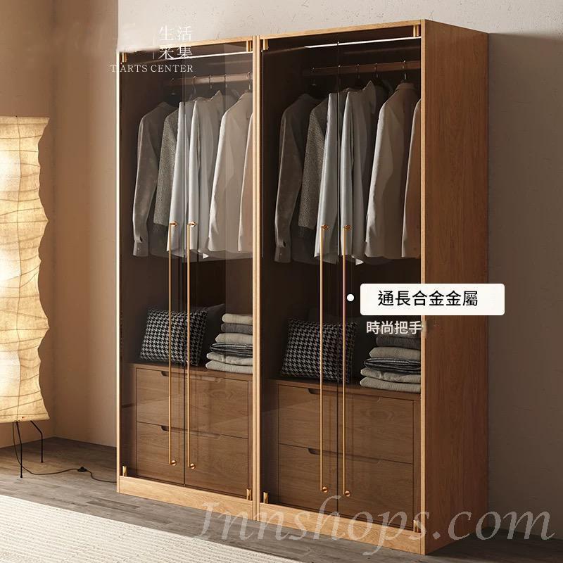 北歐實木白橡木系列 高級灰玻璃衣櫃 組合衣櫃80cm(IS9334)