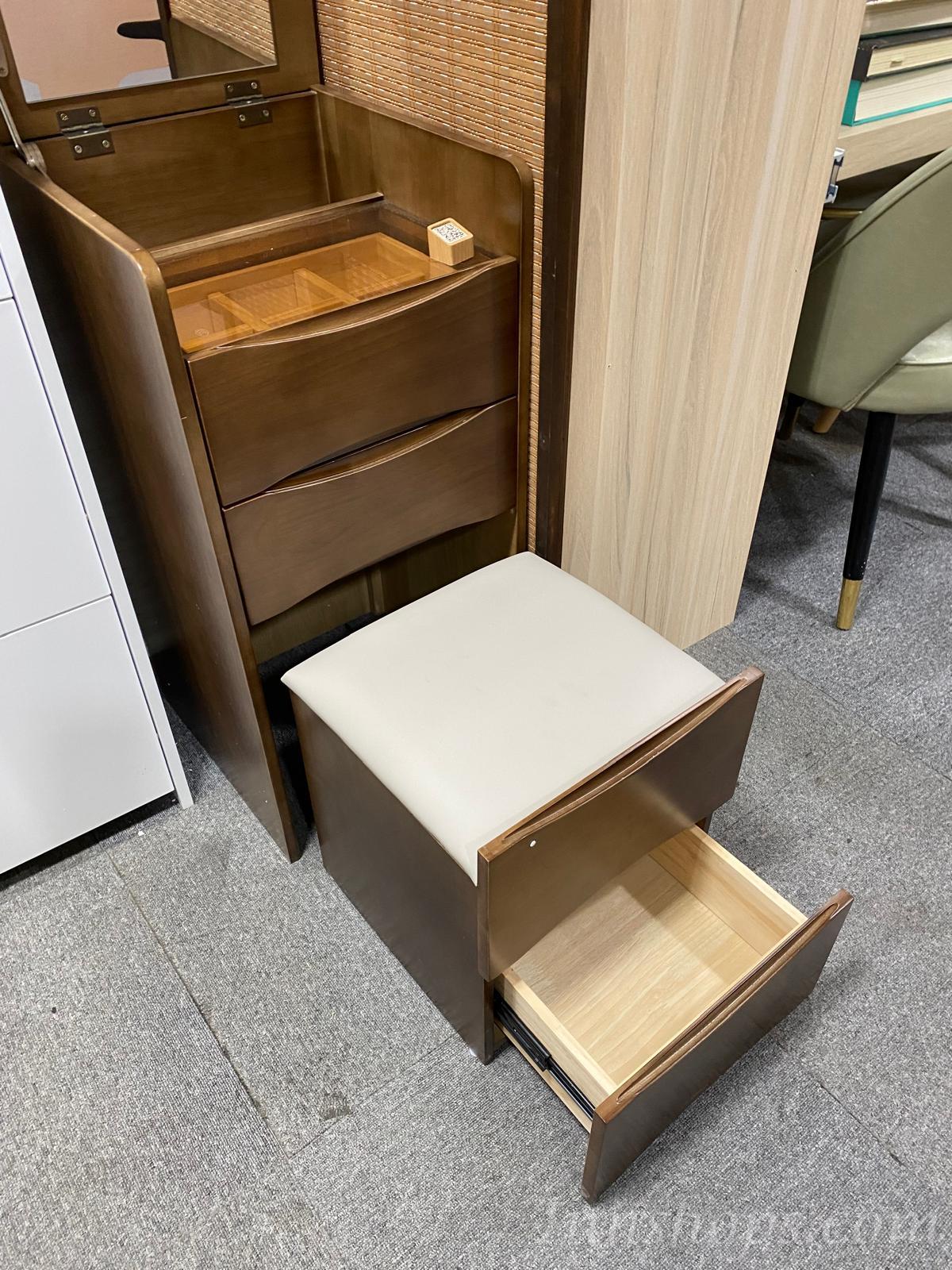 日式實木橡木系列 迷你床頭櫃 翻蓋梳妝枱 (連鏡和櫈) 40cm/48cm (IS8459)