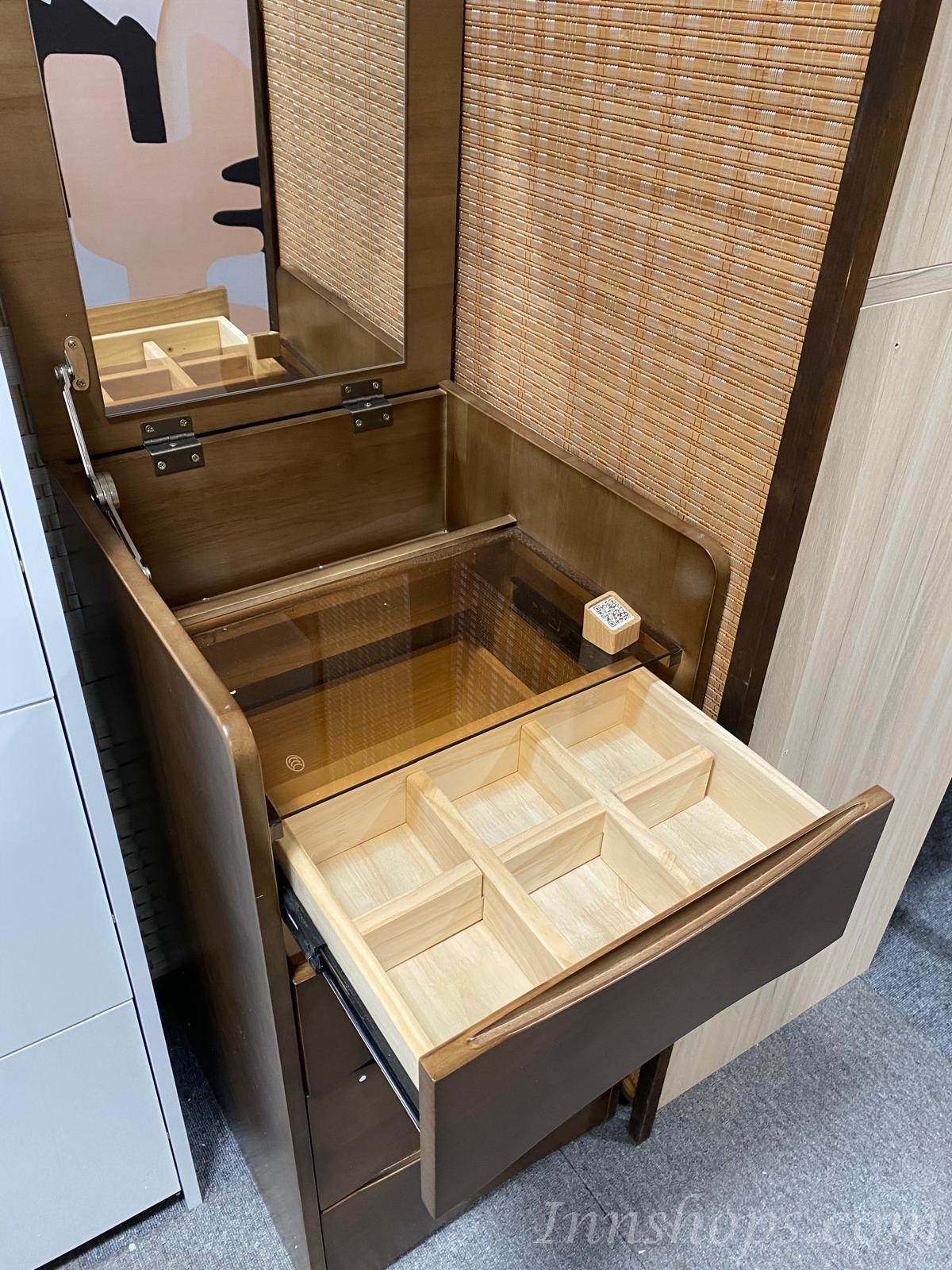日式實木橡木系列 迷你床頭櫃 翻蓋梳妝枱 (連鏡和櫈) 40cm/48cm (IS8459)