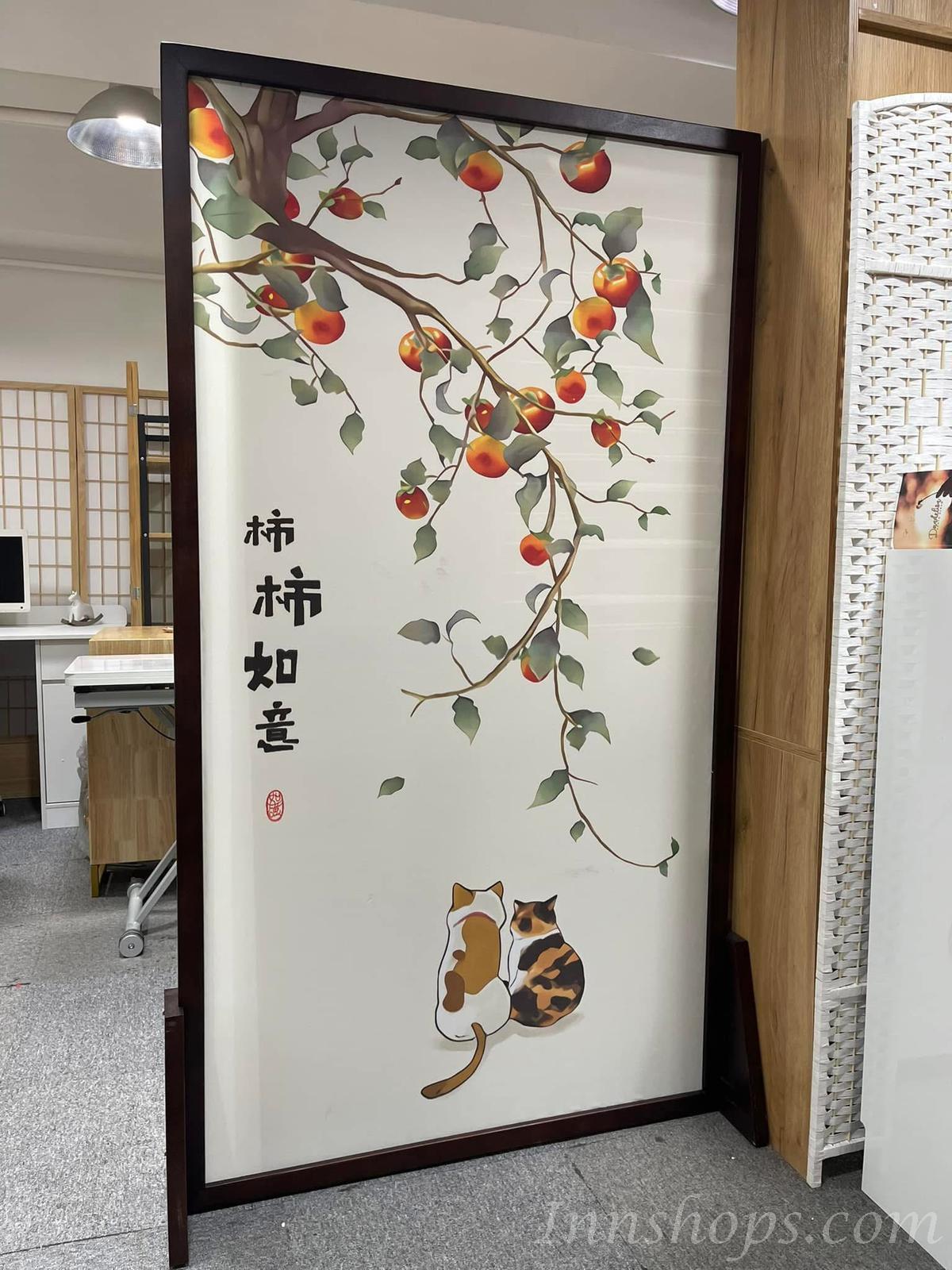 新中式禪意屏風隔斷 實木紗布座屏80cm/100cm/120cm/140cm（IS8665）
