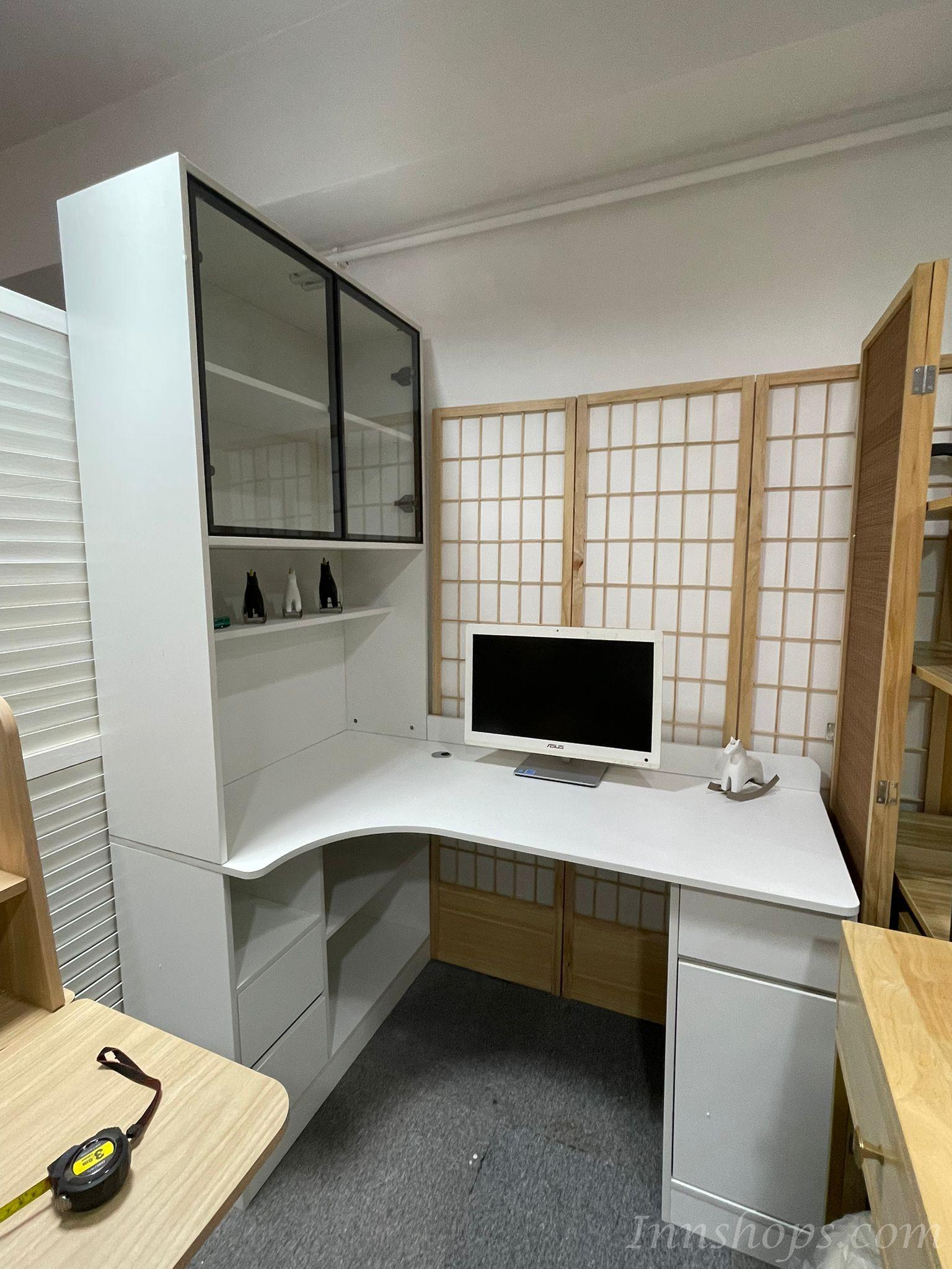 奶油風 轉角書桌書架一體組合書櫃 辦公電腦桌*120cm/140cm/160cm (IS9273)