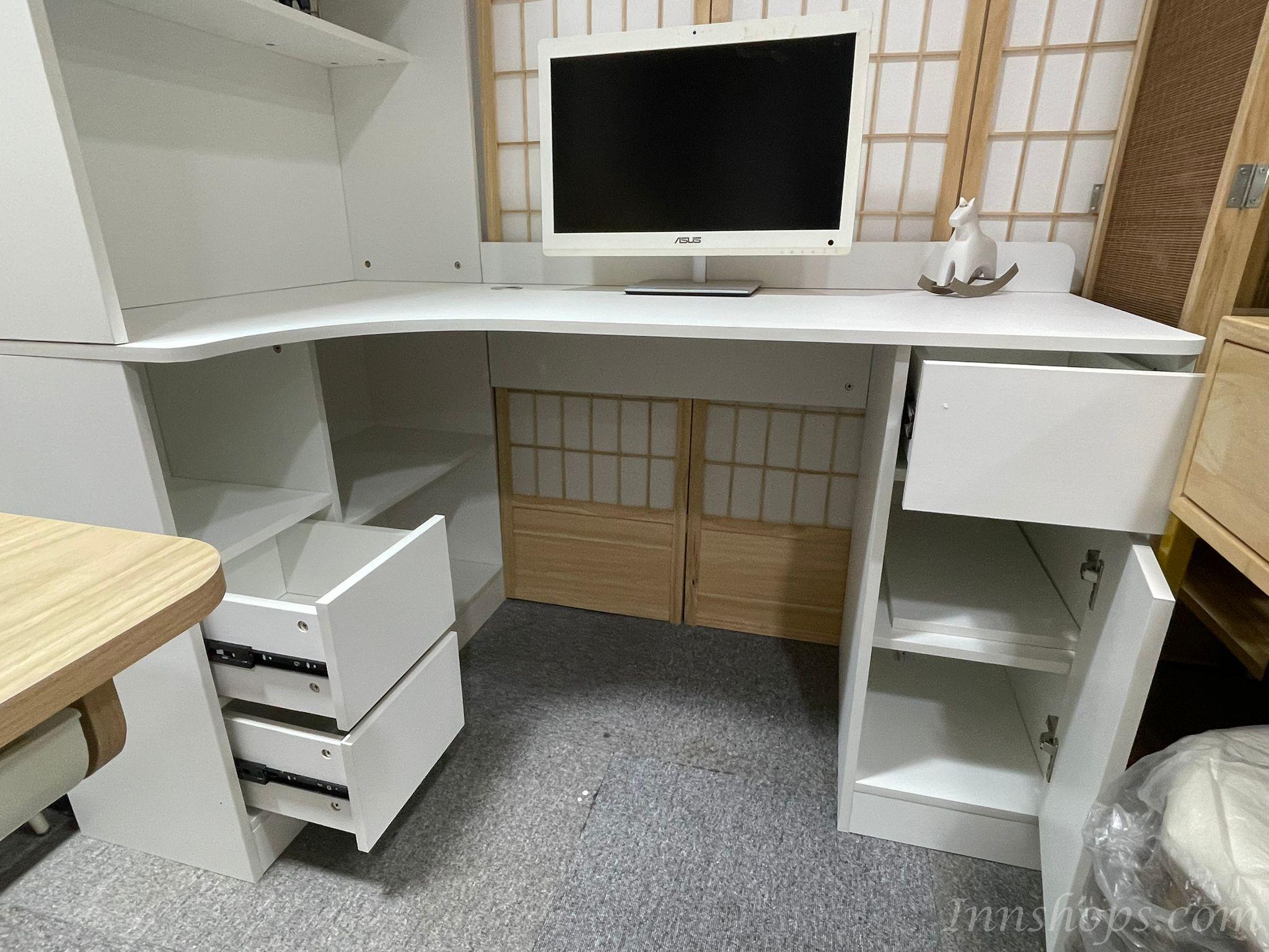 奶油風 轉角書桌書架一體組合書櫃 辦公電腦桌*120cm/140cm/160cm (IS9273)