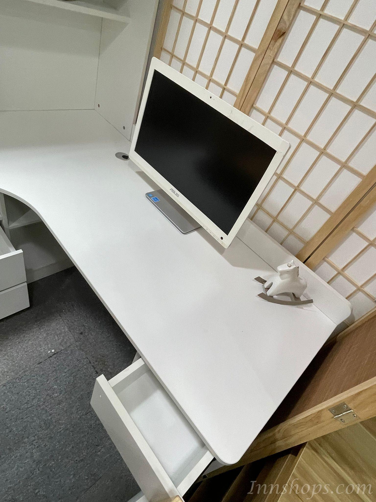 奶油風 轉角書桌書架一體組合書櫃 辦公電腦桌*120cm/140cm/160cm (IS9273)