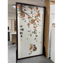 新中式禪意屏風隔斷 實木紗布座屏80cm/100cm/120cm/140cm（IS8665）
