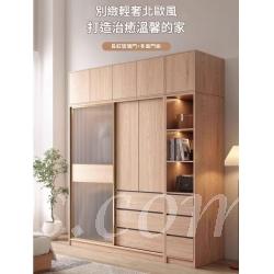 北歐趟門衣櫃 原木奶油風小戶型趟門衣櫃*120cm/140cm/160cm/180cm/200cm (IS9408)