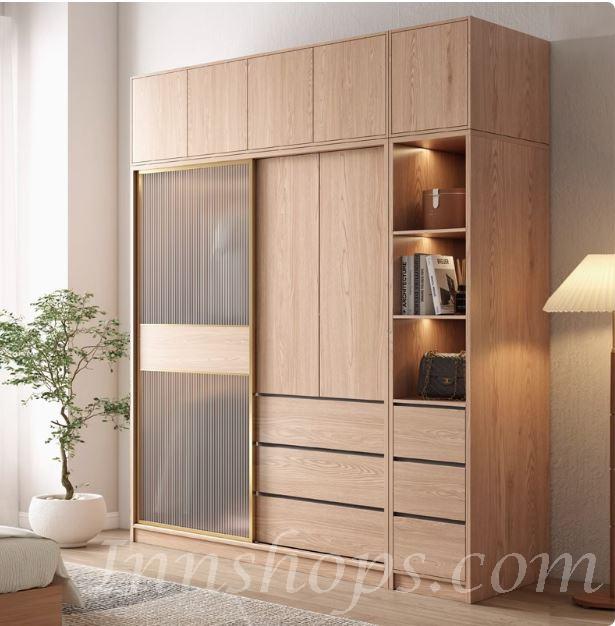 北歐趟門衣櫃 原木奶油風小戶型趟門衣櫃*120cm/140cm/160cm/180cm/200cm (IS9408)
