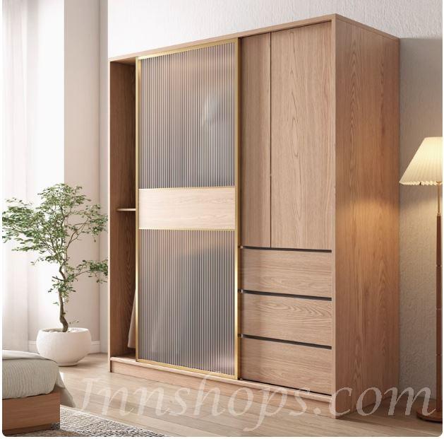 北歐趟門衣櫃 原木奶油風小戶型趟門衣櫃*120cm/140cm/160cm/180cm/200cm (IS9408)