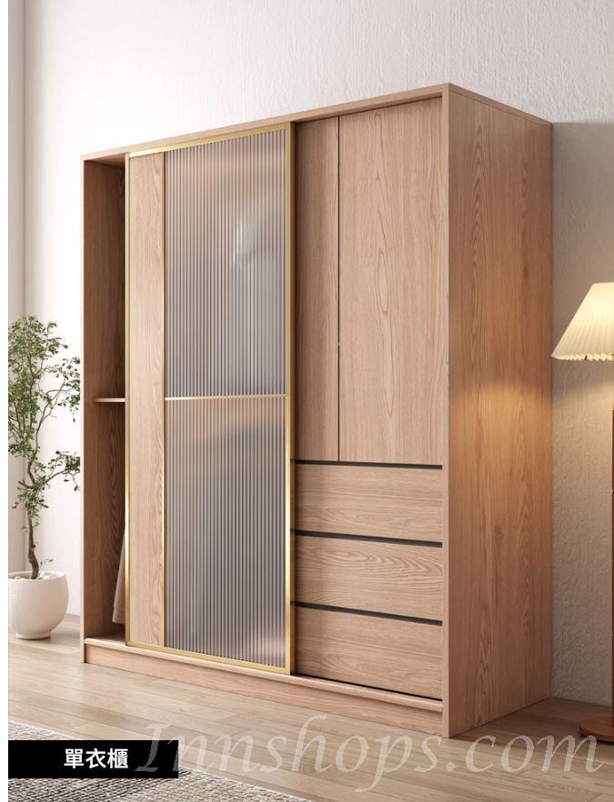 北歐趟門衣櫃 原木奶油風小戶型趟門衣櫃*120cm/140cm/160cm/180cm/200cm (IS9408)