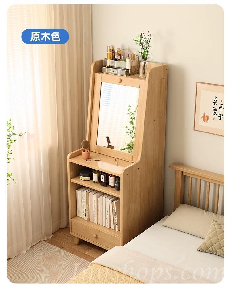 日式實木橡木 一體多功能梳妝台收納櫃 床頭高款 超窄邊櫃*40cm (IS9434)