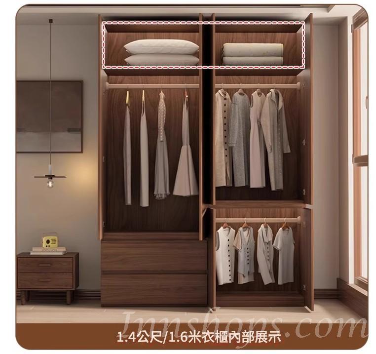 北歐衣櫃 胡桃色 衣櫃 多功能 儲物櫃組合衣櫃*60cm/80cm/120cm/140cm/160cm/180cm/200cm/220cm/240cm (IS9450)